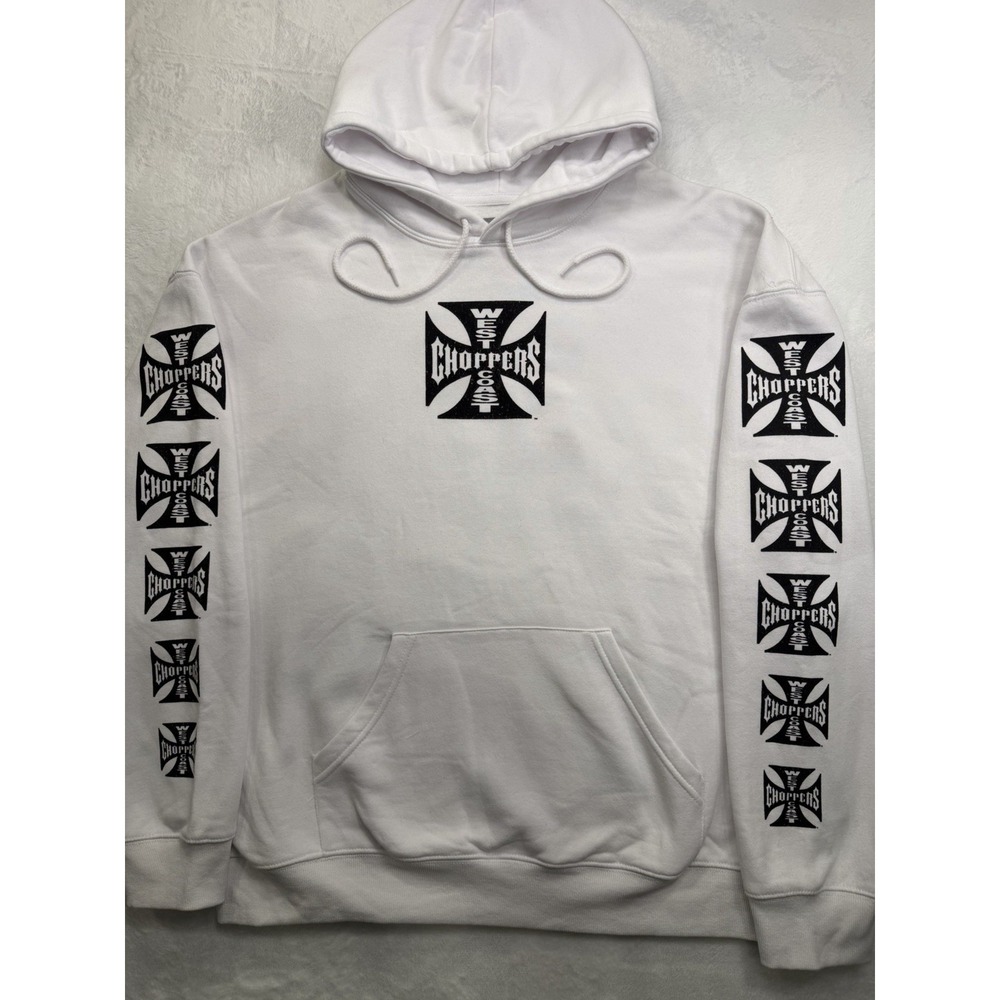 West Coast Choppers Authentic Cross Y2K  white Hoodie Pullover Sweatshirt Large